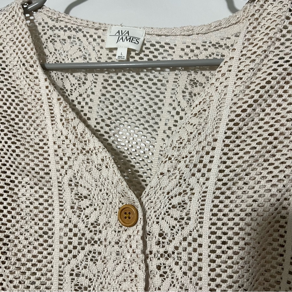Ava James Crochet Kimono Dress Swim Cover Sz L - Picture 2 of 6